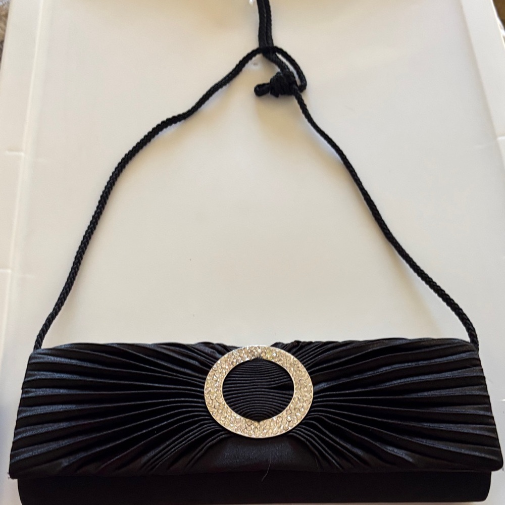 Chic Black Evening Clutch with Embellishment